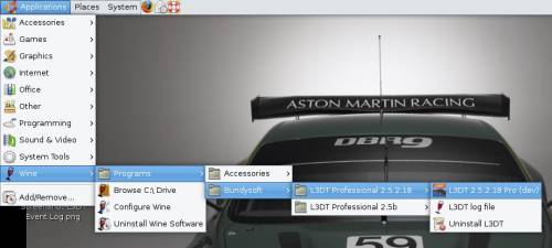 L3DT in the Wine menu (Ubuntu 7.10)