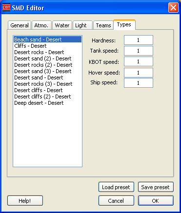 Types tab in SMD editor