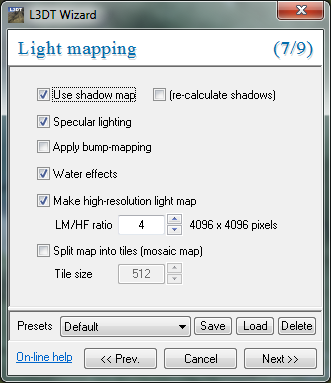 The light map wizard (page 2).